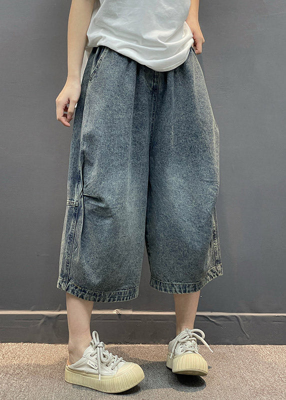 Vintage Blue Pockets Patchwork Crop Jeans Summer - Image 3