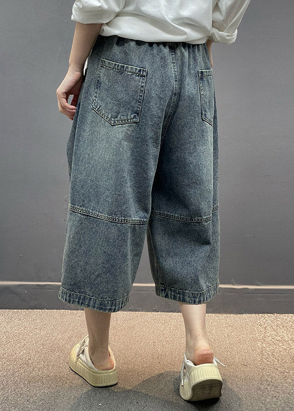 Vintage Blue Pockets Patchwork Crop Jeans Summer - Image 4
