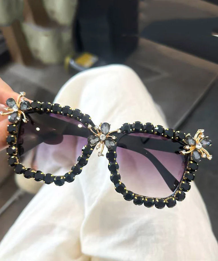 Vintage Blue Resin Zircon Cat's Eye Sunglasses - Image 2