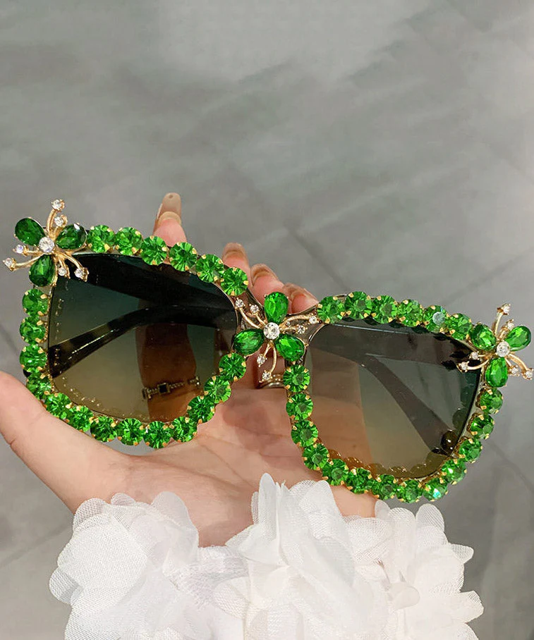 Vintage Blue Resin Zircon Cat's Eye Sunglasses - Image 3