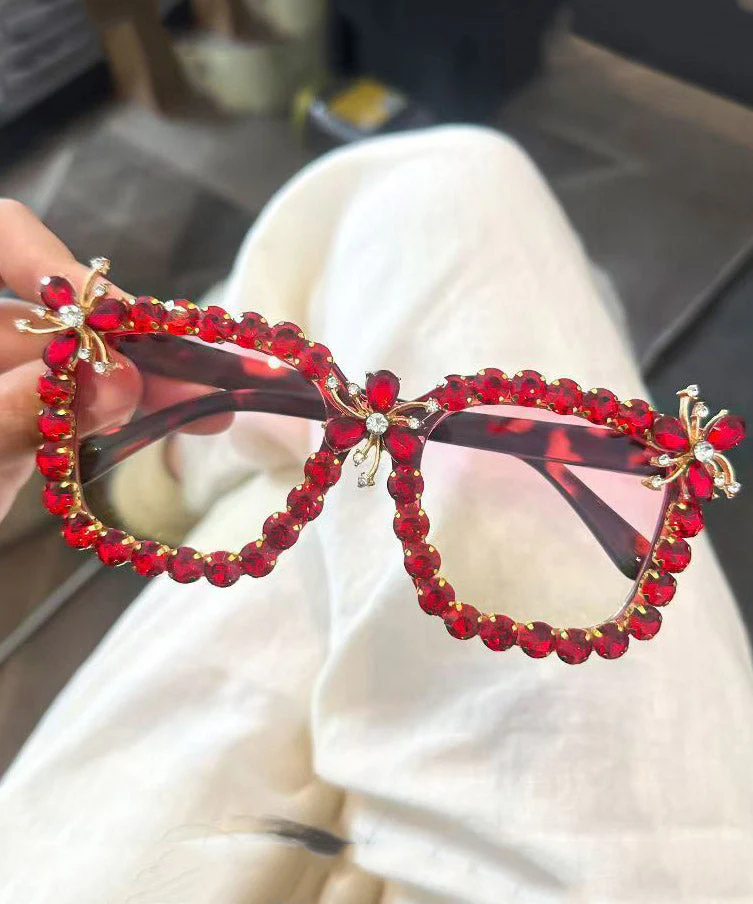 Vintage Blue Resin Zircon Cat's Eye Sunglasses - Image 4