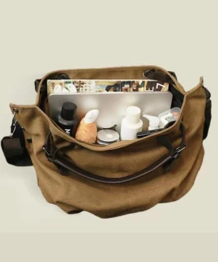 Vintage Brown Solid Durable Large Capacity Canvas Messenger Bag - Image 5