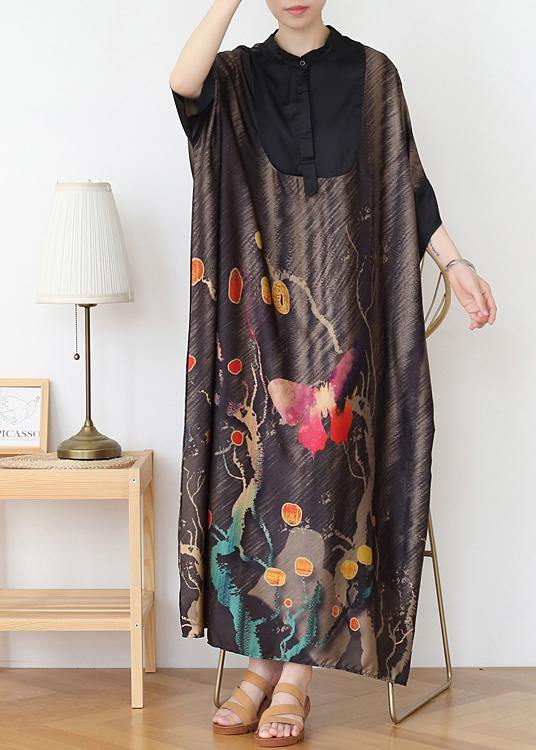 Vintage Chocolate Print Chiffon Patchwork Summer Dress - Image 3