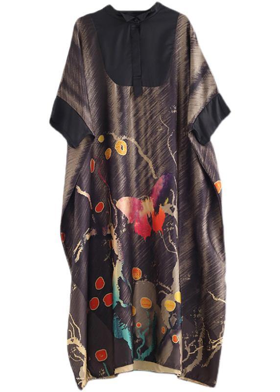 Vintage Chocolate Print Chiffon Patchwork Summer Dress - Image 5