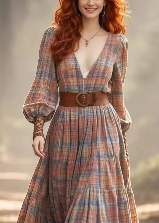 Vintage Cinched Plaid Cotton Vacation Dress Spring - Image 2