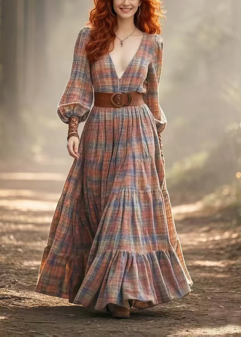 Vintage Cinched Plaid Cotton Vacation Dress Spring - Image 5