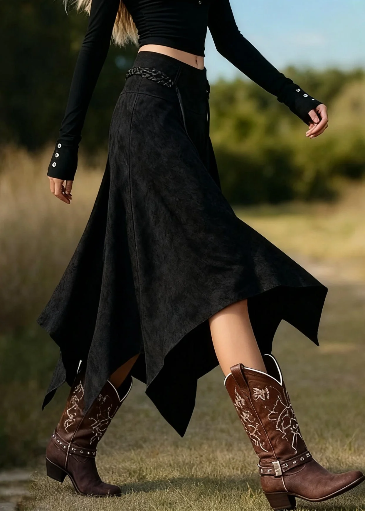 Vintage Coffee Asymmetrical Lace Up High Waist Faux Suede Skirts Spring - Image 4