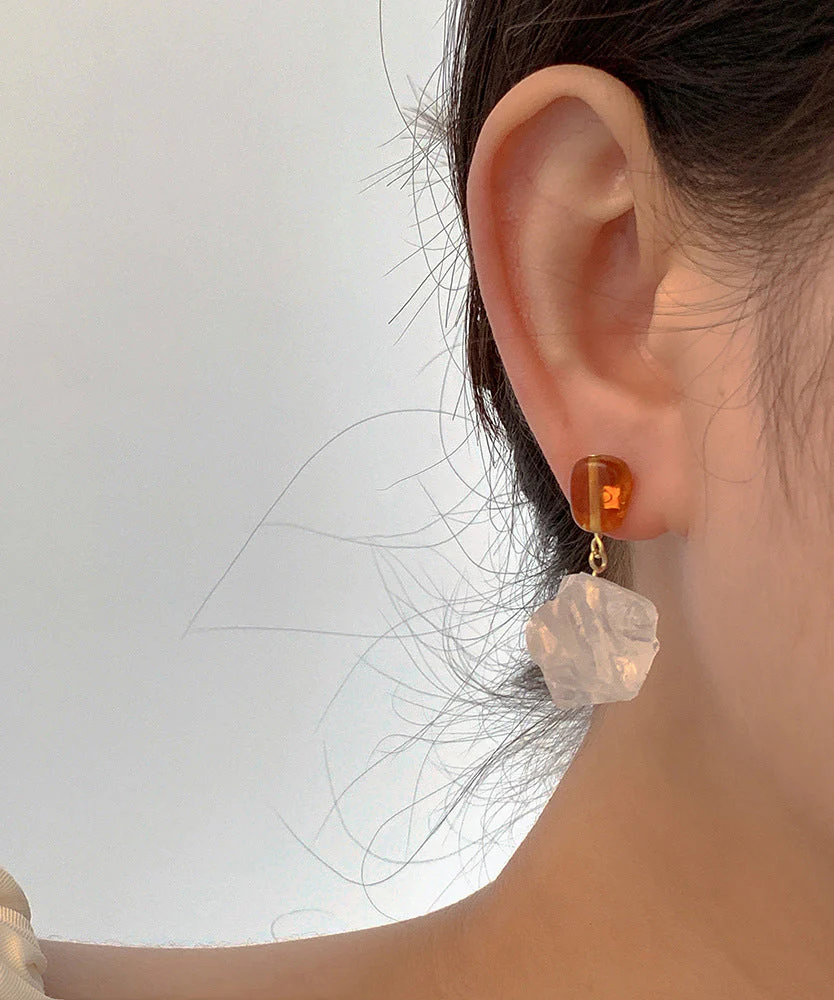 Vintage Copper Overgild Asymmetrical Crystal Drop Earrings - Image 2