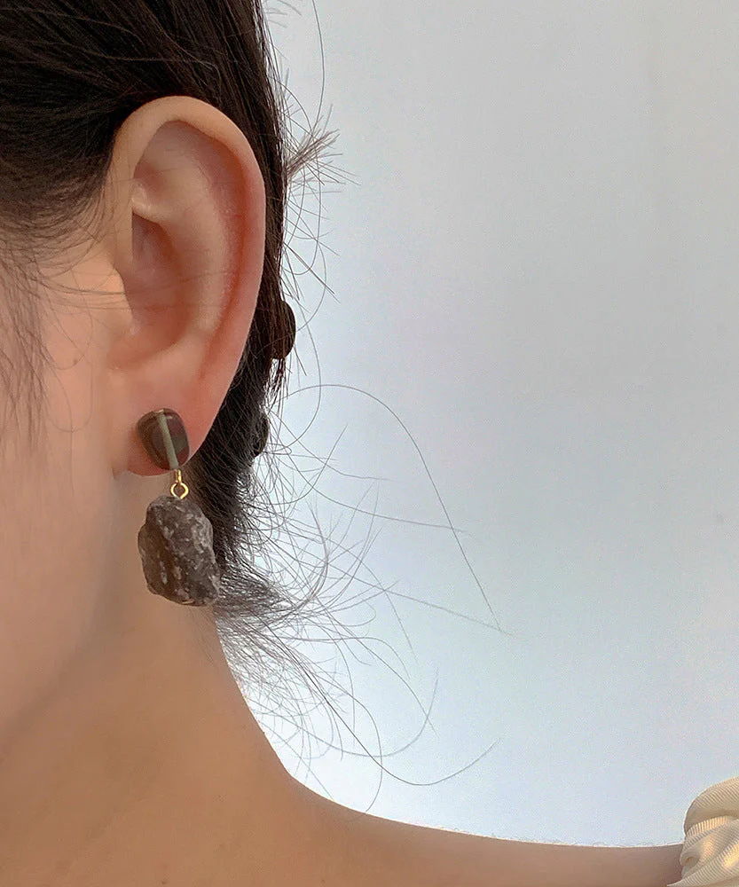 Vintage Copper Overgild Asymmetrical Crystal Drop Earrings - Image 4