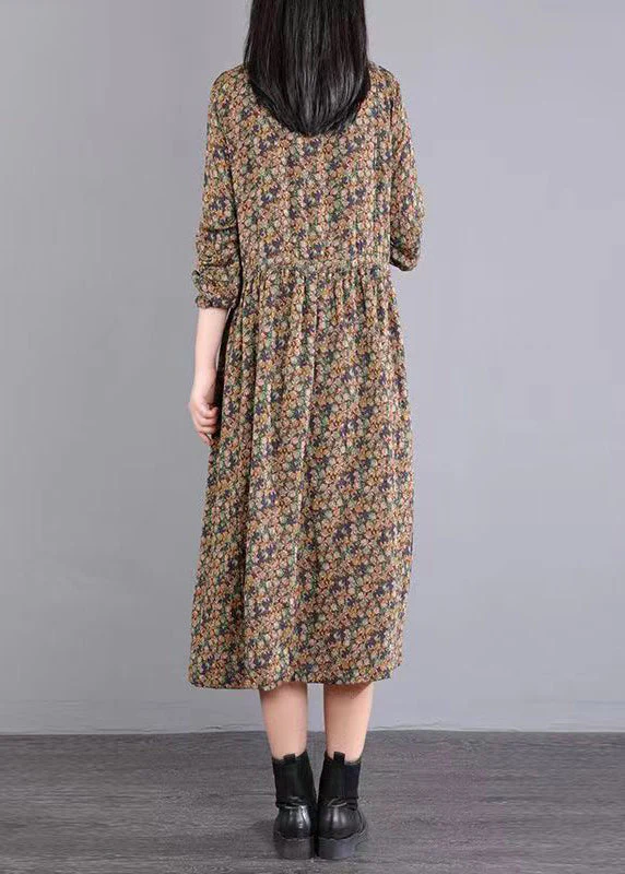 Vintage Flower Knitted Lace Drawstring Splice Fake Two Piece Dress Autumn - Image 2