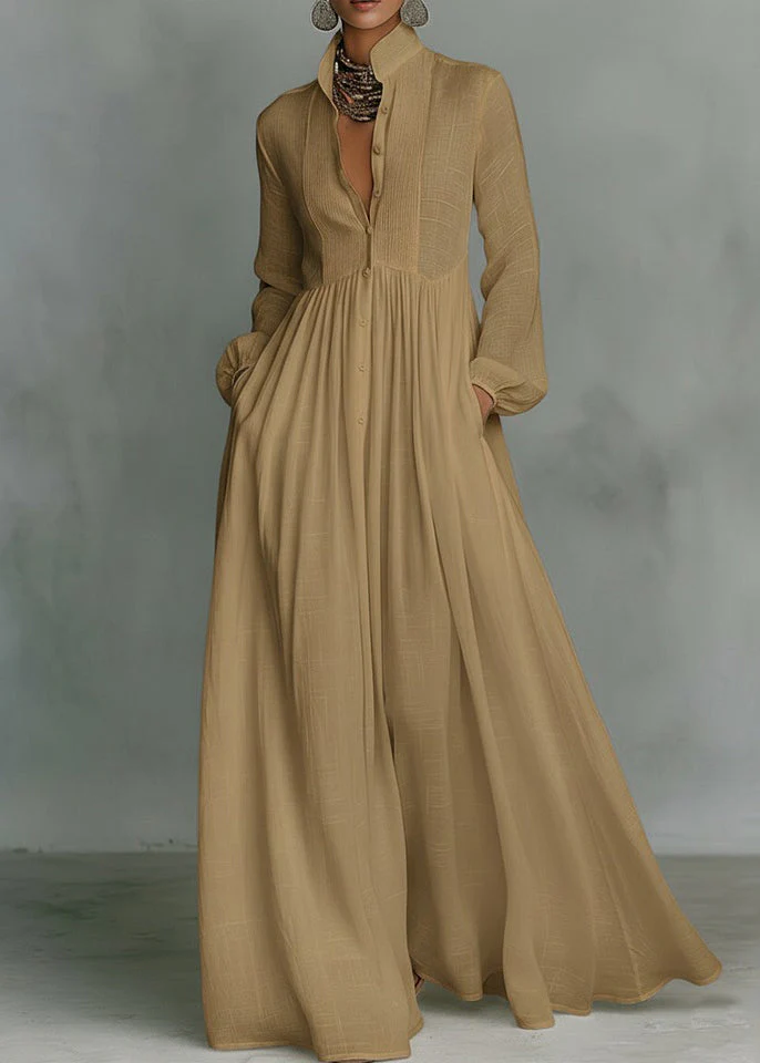 Vintage Grass Green Stand Collar Exra Large Hem Cotton Holiday Dress Summer - Image 5