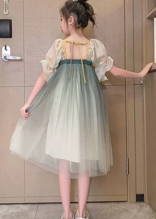 Vintage Green Gradient Embroideried Patchwork Tulle Baby Girls Dresses Summer - Image 5