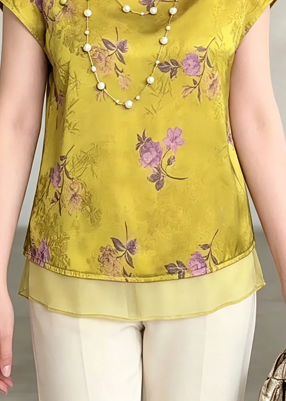 Vintage Green O-Neck Print Chiffo T Shirt Summer - Image 4