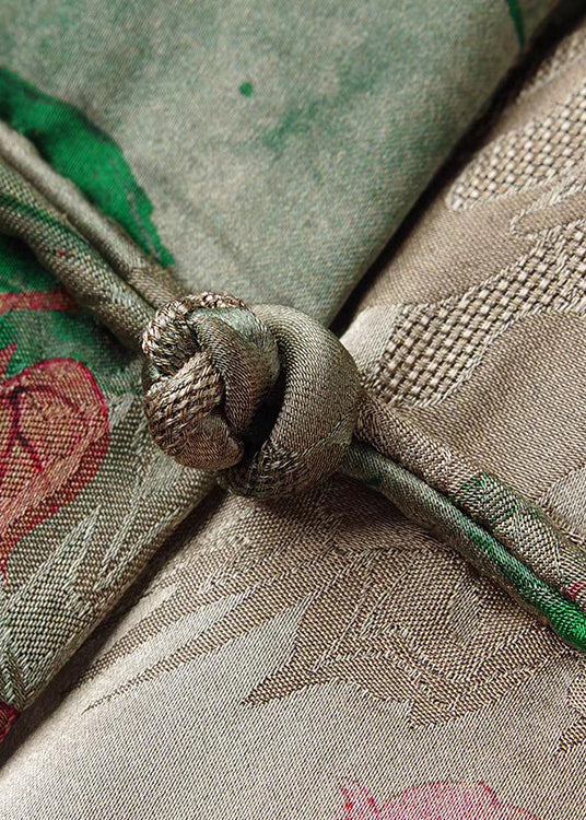 Vintage Green Stand Collar Chinese Button Print Cotton Filled Coats Spring - Image 4