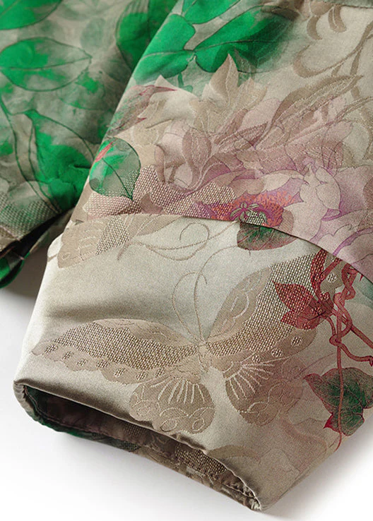 Vintage Green Stand Collar Chinese Button Print Cotton Filled Coats Spring - Image 5