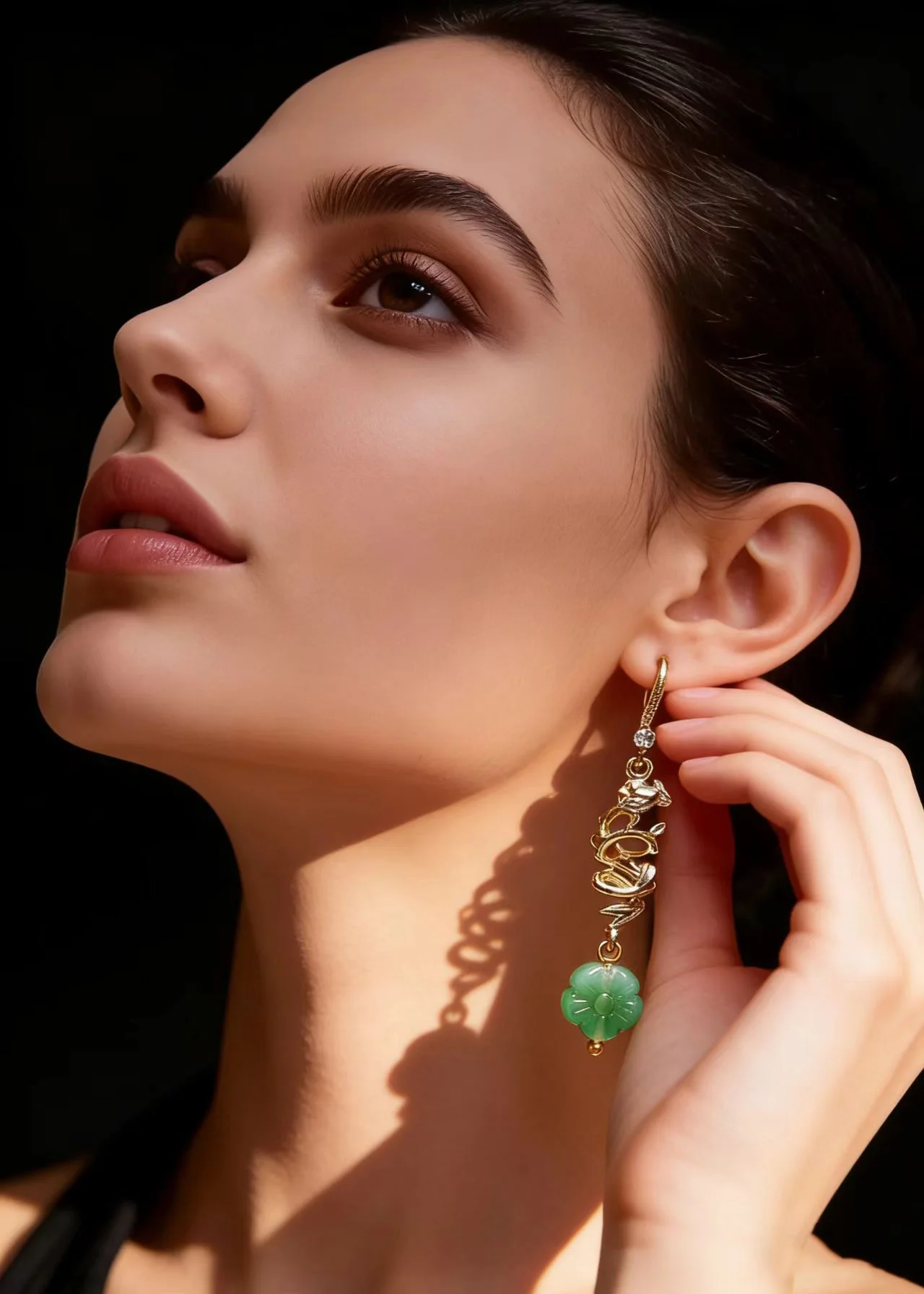 Vintage Green Sunflower Jade Gilding Drop Earrings - Image 4