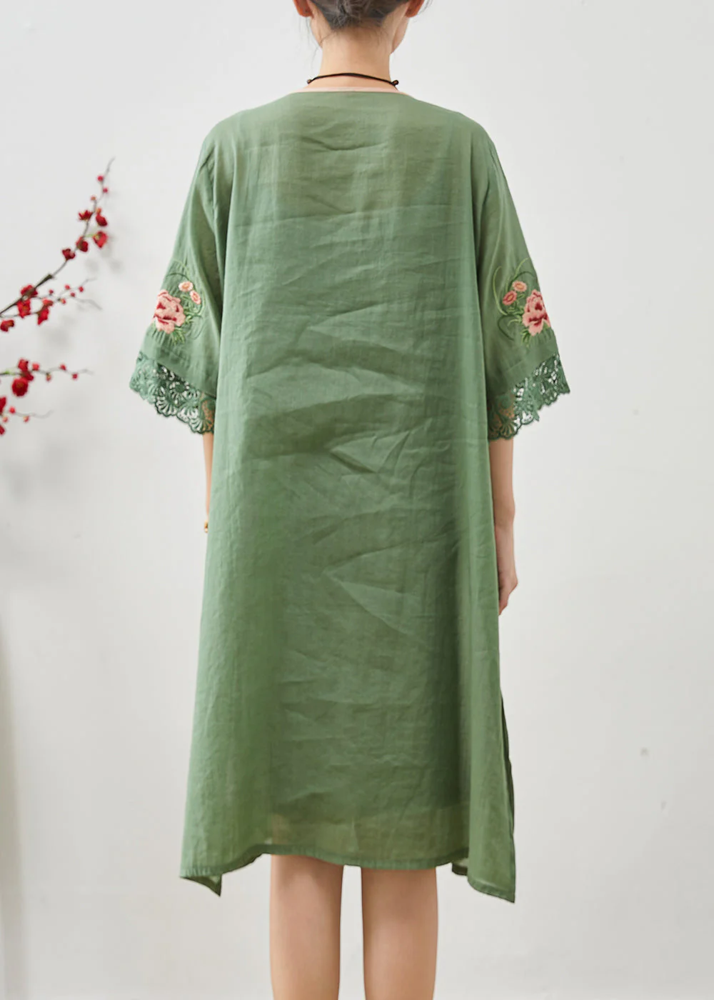 Vintage Green Tasseled Embroidered Linen Dresses Summer - Image 4