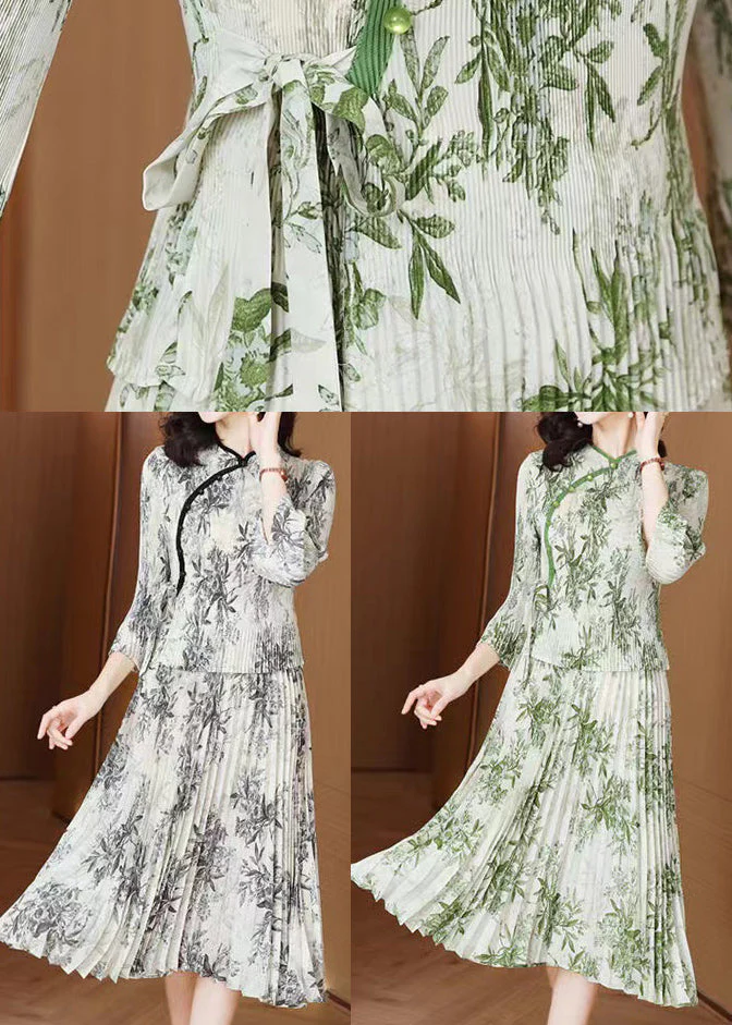 Vintage Grey Print Chiffon Oriental Dress Summer - Image 5