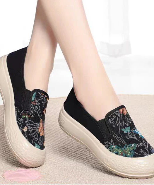 Vintage Jacquard Flat Feet Shoes Beige Cotton Fabric - Image 2