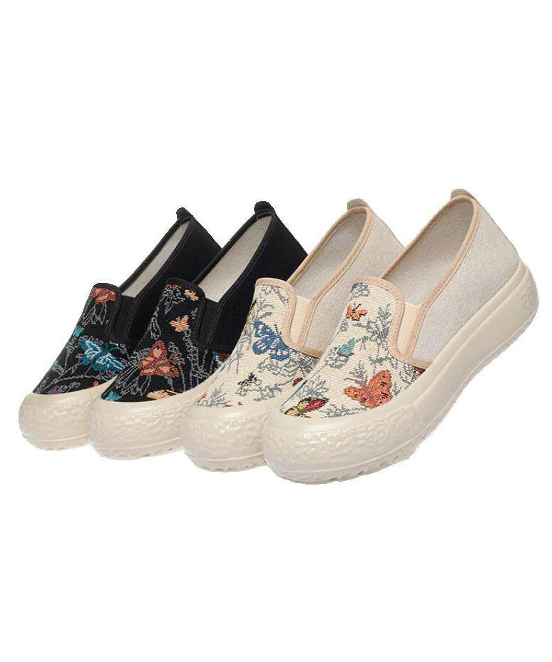 Vintage Jacquard Flat Feet Shoes Beige Cotton Fabric - Image 5