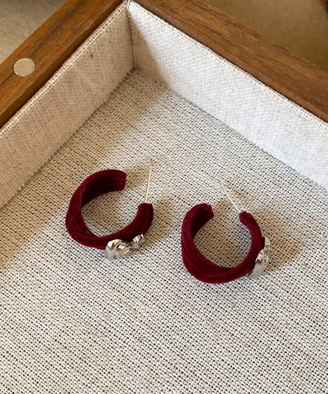 Vintage Khaki Copper Flocking Saturn C-Shaped Hoop Earrings - Image 4