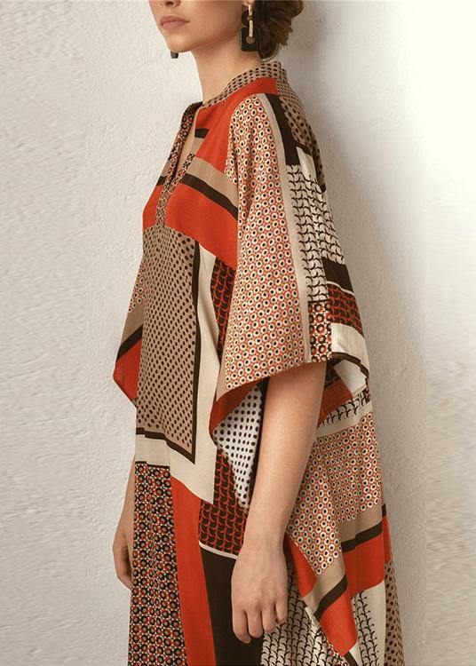Vintage Orange Chocolate Print Half Sleeve kimono Robe Summer Chiffon Dress - Image 5