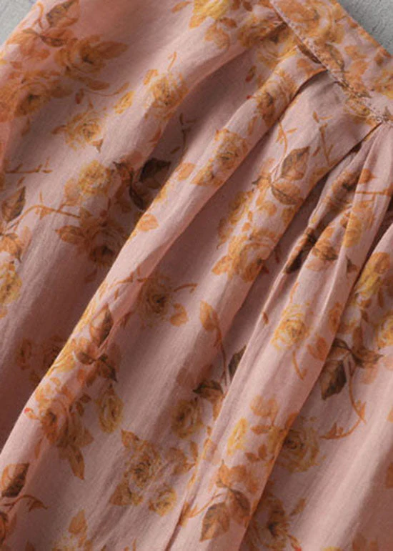 Vintage Orange Print Button Patchwork Linen Long Dresses Summer - Image 5