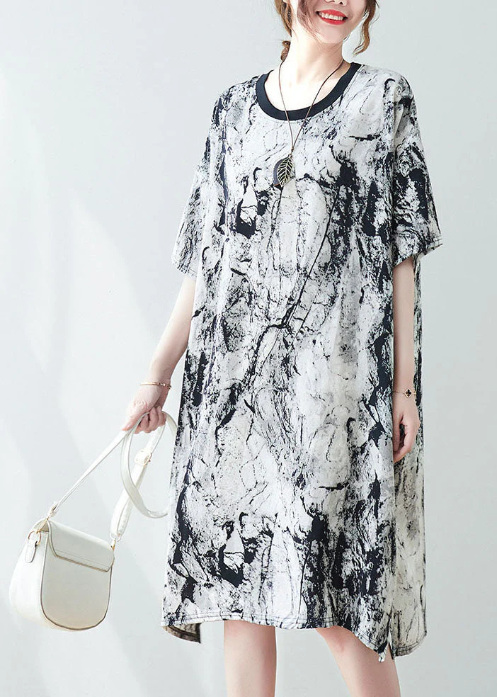 Vintage Oversized Ink And Wash Chiffon Mid Dress Summer - Image 2