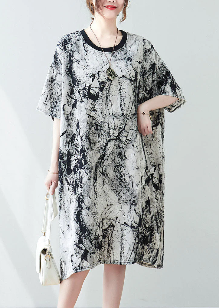 Vintage Oversized Ink And Wash Chiffon Mid Dress Summer - Image 3