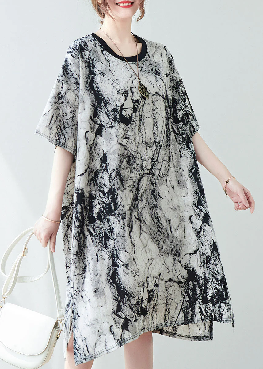 Vintage Oversized Ink And Wash Chiffon Mid Dress Summer - Image 4