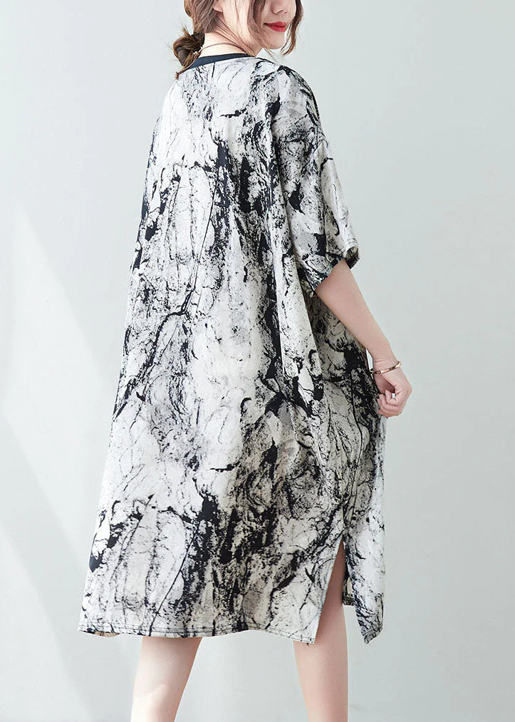 Vintage Oversized Ink And Wash Chiffon Mid Dress Summer - Image 5