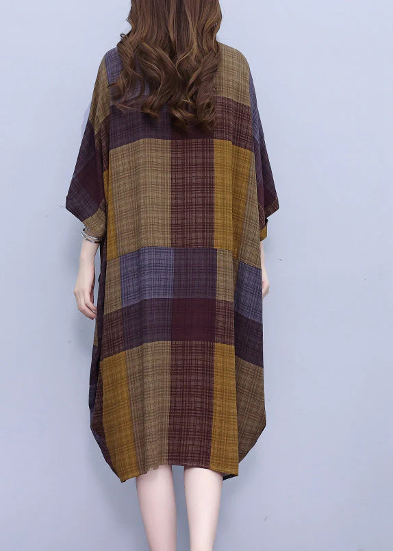 Vintage Peter Pan Collar Plaid Long Shirt Dress Summer - Image 5
