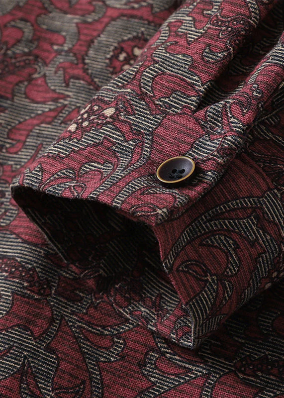 Vintage Peter Pan Collar Print Pockets Cotton Shirts Dress Spring - Image 4