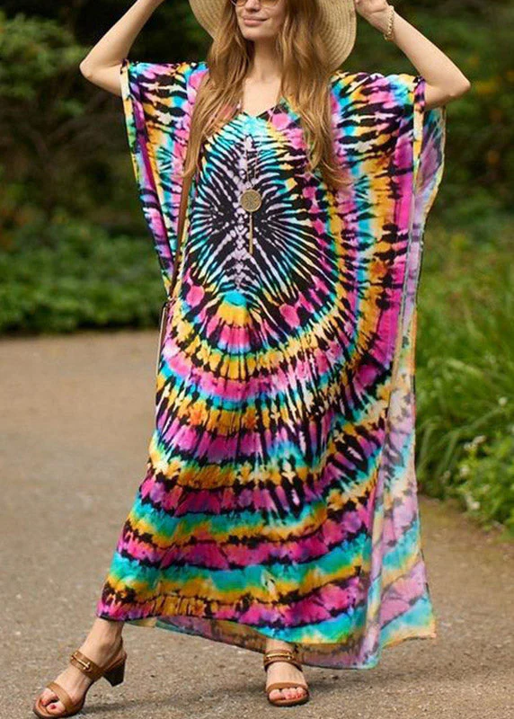 Vintage Pink Print Side Open Maxi Holiday Dress Short Sleeve - Image 2
