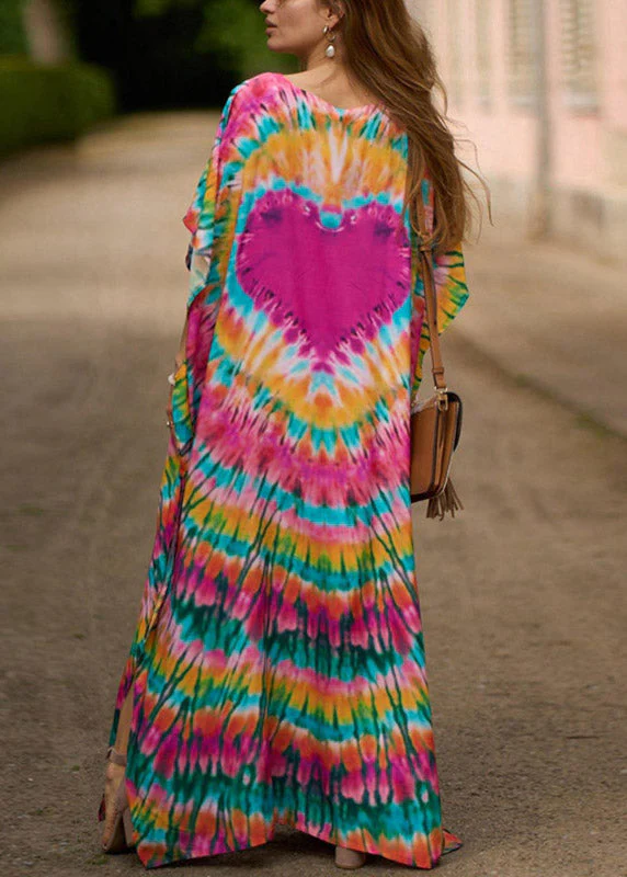 Vintage Pink Print Side Open Maxi Holiday Dress Short Sleeve - Image 5