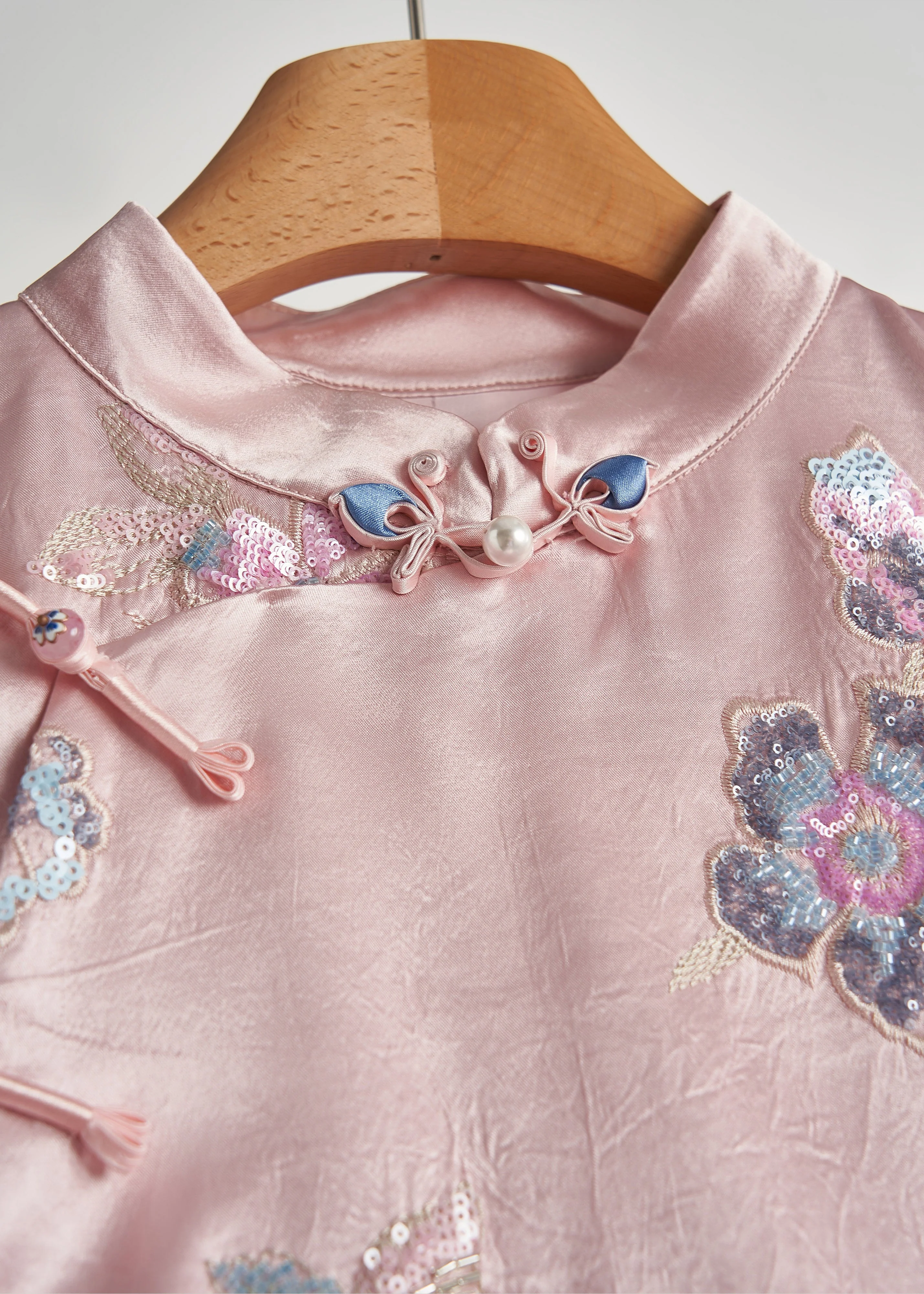 Vintage Pink Sequins Embroidered Silk Coats Fall - Image 4