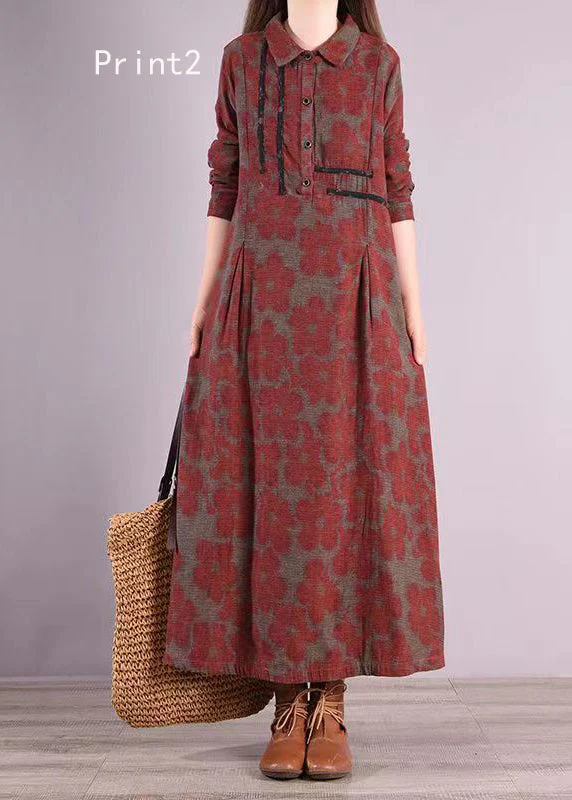 Vintage Print Peter Pan Collar Patchwork Cotton Shirts Dresses Fall - Image 2