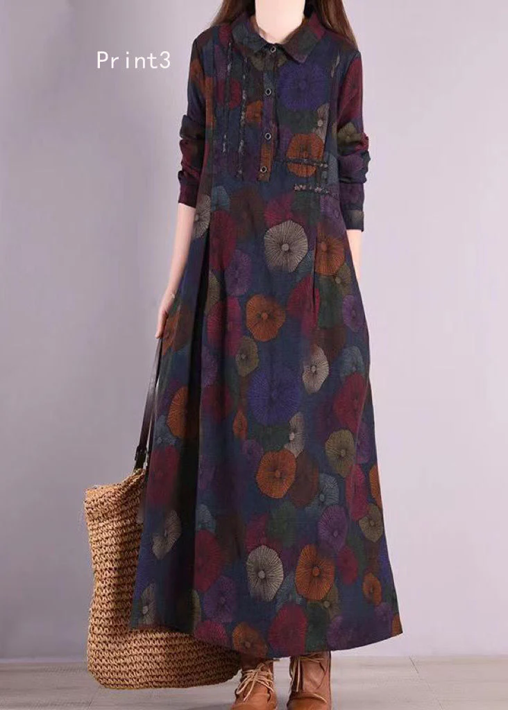 Vintage Print Peter Pan Collar Patchwork Cotton Shirts Dresses Fall - Image 3
