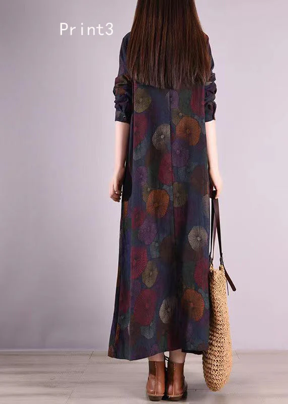 Vintage Print Peter Pan Collar Patchwork Cotton Shirts Dresses Fall - Image 4