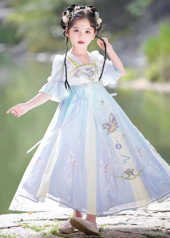 Vintage Purple Ruffled Embroideried Patchwork Chiffon Kids Girls Dress Summer - Image 4