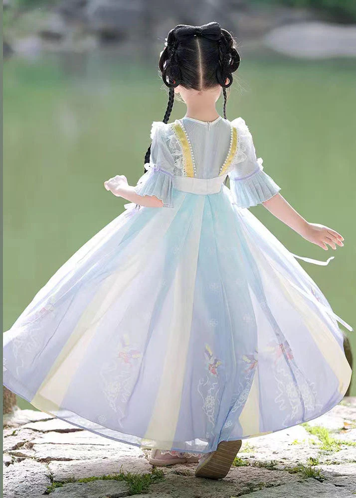 Vintage Purple Ruffled Embroideried Patchwork Chiffon Kids Girls Dress Summer - Image 5