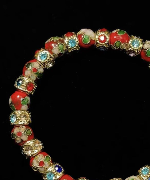 Vintage Red Acrylic Stringing Beads Zircon Alloy Charm Bracelet - Image 4