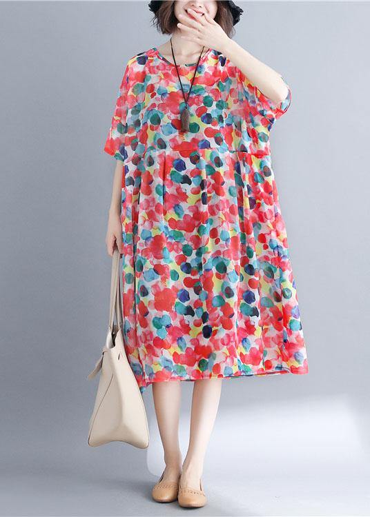 Vintage Red Chiffon Dotted Robe Dresses Short Sleeve - Image 3