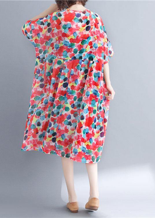 Vintage Red Chiffon Dotted Robe Dresses Short Sleeve - Image 4