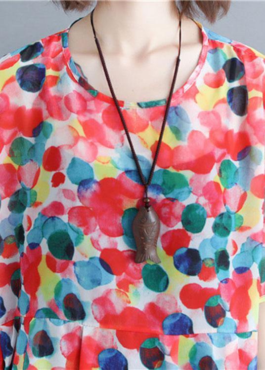 Vintage Red Chiffon Dotted Robe Dresses Short Sleeve - Image 5