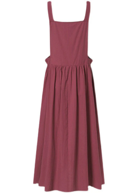 Vintage Red Slash Neck Patchwork Wrinkled Long Slip Dress Summer - Image 5