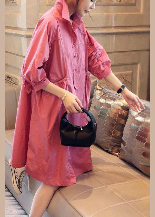 Vintage Purple polka dots Pockets Button Fall Half Sleeve Shirt dress - Image 3