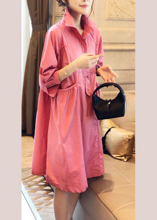 Vintage Purple polka dots Pockets Button Fall Half Sleeve Shirt dress - Image 7