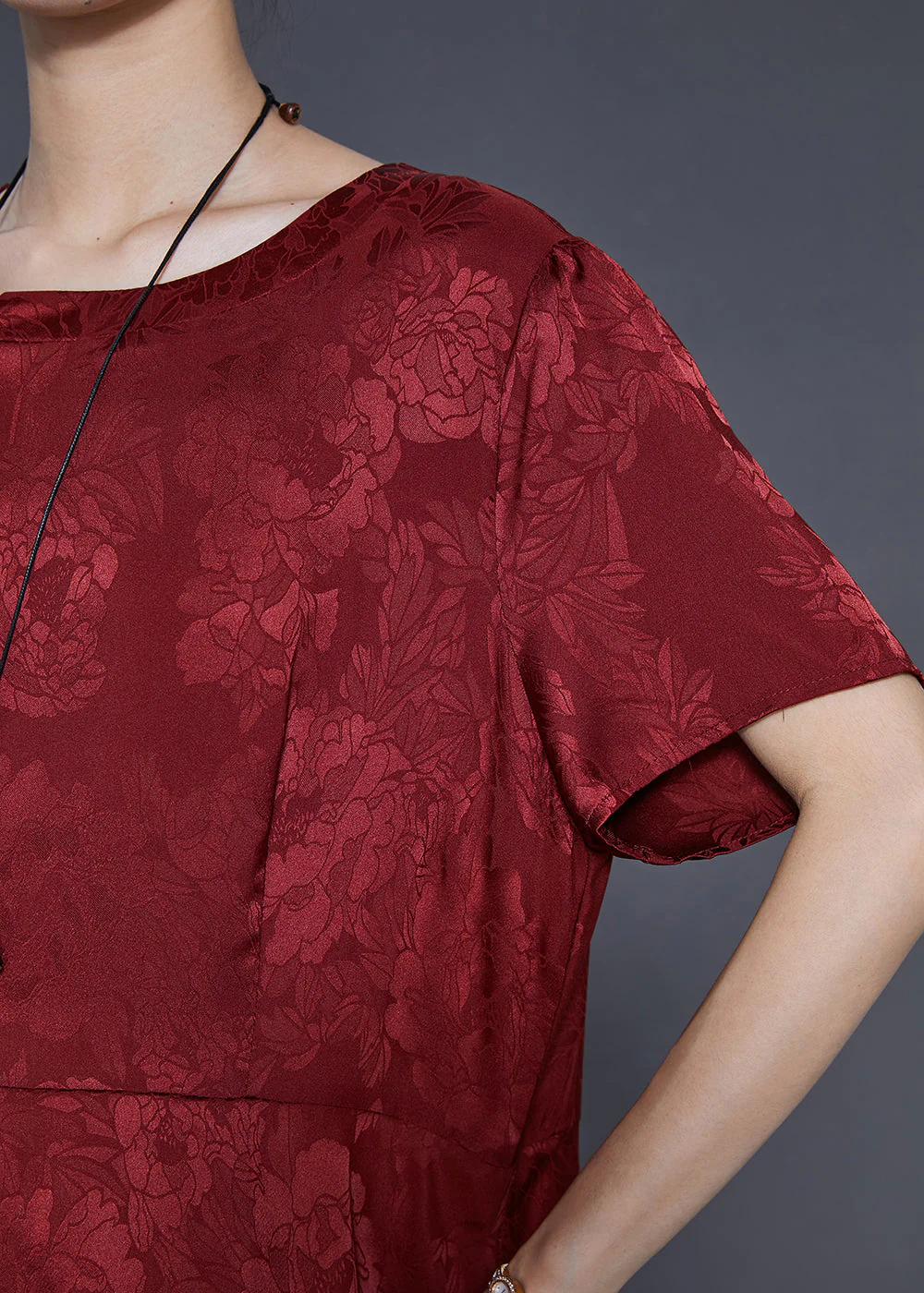 Vintage Red Tasseled Patchwork Jacquard Silk Dress Summer - Image 5