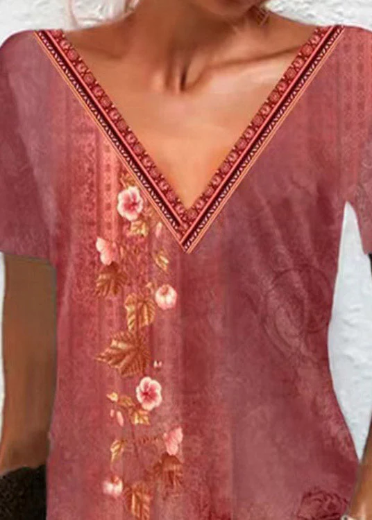 Vintage Red V Neck Embroideried Mid Dress Summer - Image 5